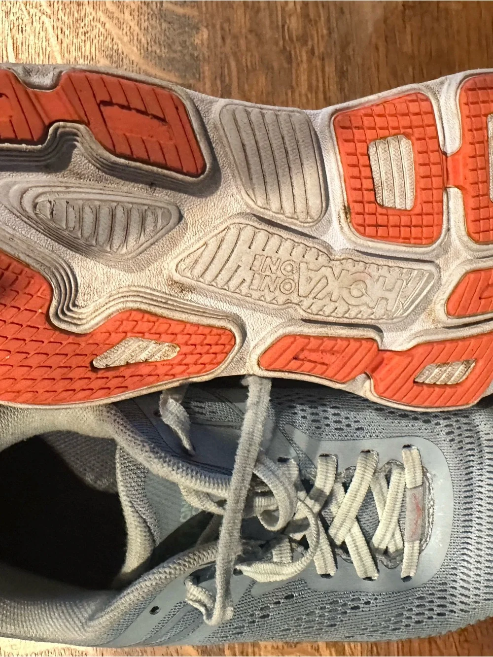 Hoka One One Women's Light Gray and Coral Running Shoes